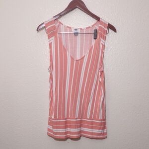 GENTLY USED OLD NAVY TANK TOP VERTICAL AND HORIZONTAL STRIPES CORAL AND WHITE M